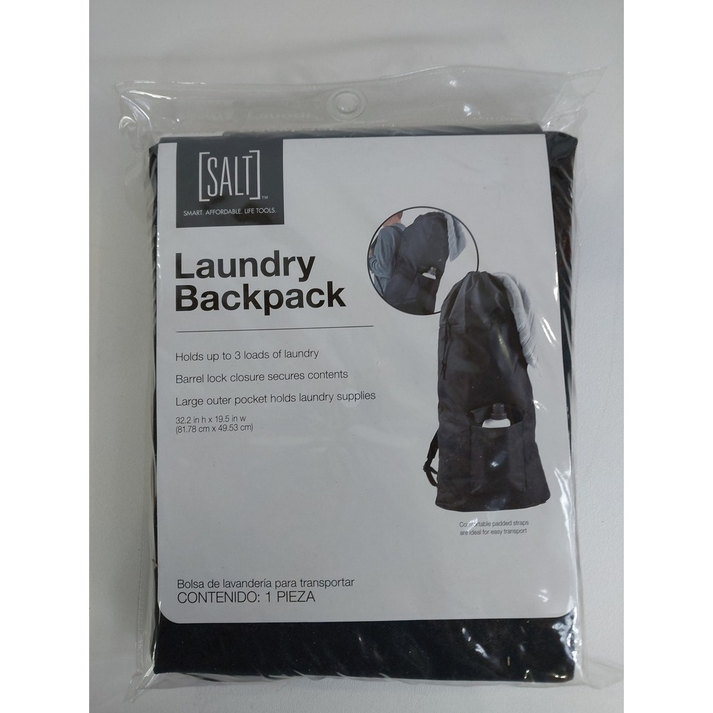 SALT Large Laundry 3 Loads Clothes Backpack 32.2 x 19.5 Black Detergent Pocket